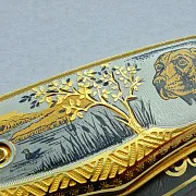 Дамасский складной нож «Охотник с собакой» — красивый подарок — фотография 3
