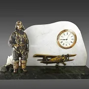 Настольные часы «Начало» из бронзы, мрамора и змеевика — оригинальный подарок — фотография 2