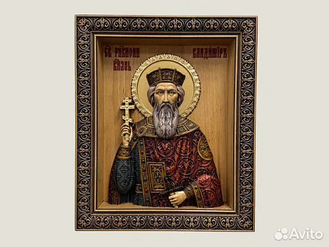 Икона резная из дерева Святой Князь Владимир — необычный подарок