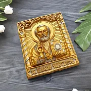 Бронзовая икона "Николай Чудотворец" в золоте — оригинальный подарок — фотография 1