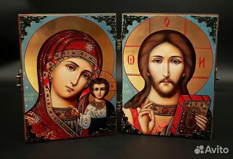 Складень деревянный. Венчальная пара Казанская Бог — оригинальный подарок
