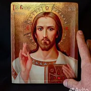 На память: Икона "Христос Вседержитель" авторская техника — фотография 1