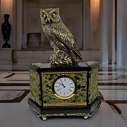 Каминные часы «Сова» из змеевика и долерита — оригинальный подарок — фотография 1
