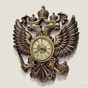 Подарочные часы с гербом РФ, резные из массива ясеня — фотография 6