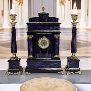Каминные часы «Классика» из чароита и долерита — красивый подарок — фотография 1