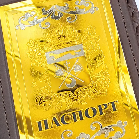 Кожаная обложка на паспорт «Герб Оренбургской области» — необычный подарок